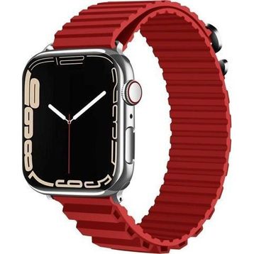 CoverZone Apple Watch 4 Uyumlu 42-44 mm Parçalı Çizgili Tasarım Denouement Kayış Kırmızı Kordon
