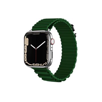 CoverZone Apple Watch 4 Uyumlu 42-44 mm Parçalı Çizgili Tasarım Denouement Kayış Koyu Yeşil Kordon