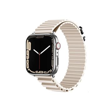 CoverZone Apple Watch 4 Uyumlu 42-44 mm Parçalı Çizgili Tasarım Denouement Kayış Krem Kordon