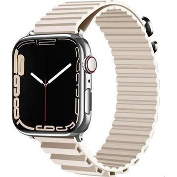 CoverZone Apple Watch 4 Uyumlu 42-44 mm Parçalı Çizgili Tasarım Denouement Kayış Krem Kordon