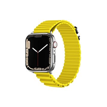CoverZone Apple Watch 4 Uyumlu 42-44 mm Parçalı Çizgili Tasarım Denouement Kayış Sarı Kordon