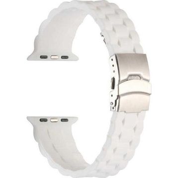 CoverZone Apple Watch 6 Beyaz 42-44 mm İle Uyumlu Metal Toka Delikli Ayarlanabilir Panoply Silikon Kordon