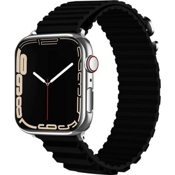 CoverZone Apple Watch 6 Uyumlu 42-44 mm Parçalı Çizgili Tasarım Denouement Kayış Siyah Kordon