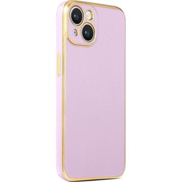 CoverZone iPhone 14 Gold Kenar Pastel Renkli Halcyon Z-Bark Lila Cep Telefonu Kılıfı