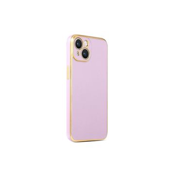 CoverZone iPhone 14 Gold Kenar Pastel Renkli Halcyon Z-Bark Lila Cep Telefonu Kılıfı