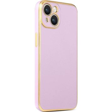 CoverZone iPhone 14 Gold Kenar Pastel Renkli Halcyon Z-Bark Lila Cep Telefonu Kılıfı