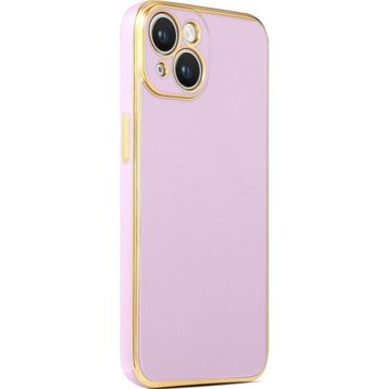 CoverZone iPhone 14 Gold Kenar Pastel Renkli Halcyon Z-Bark Lila Cep Telefonu Kılıfı