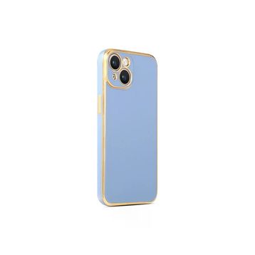 CoverZone iPhone 14 Gold Kenar Pastel Renkli Halcyon Z-Bark Mavi Cep Telefonu Kılıfı