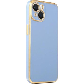 CoverZone iPhone 14 Gold Kenar Pastel Renkli Halcyon Z-Bark Mavi Cep Telefonu Kılıfı