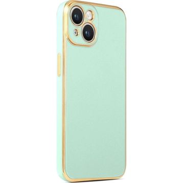CoverZone iPhone 14 Plus Gold Kenar Pastel Renkli Halcyon Z-Bark Açık Yeşil Cep Telefonu Kılıfı