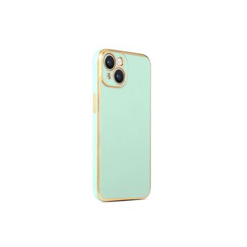 CoverZone iPhone 14 Plus Gold Kenar Pastel Renkli Halcyon Z-Bark Açık Yeşil Cep Telefonu Kılıfı