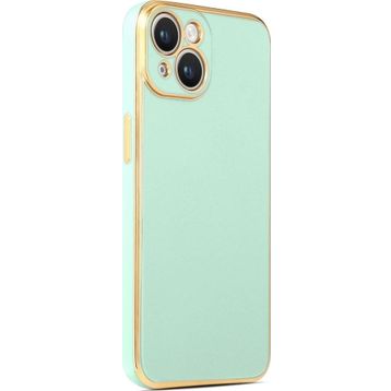 CoverZone iPhone 14 Plus Gold Kenar Pastel Renkli Halcyon Z-Bark Açık Yeşil Cep Telefonu Kılıfı