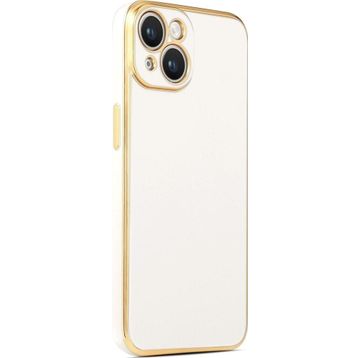 CoverZone iPhone 14 Plus Gold Kenar Pastel Renkli Halcyon Z-Bark Beyaz Cep Telefonu Kılıfı
