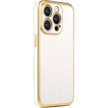 CoverZone iPhone 14 Pro Gold Kenar Pastel Renkli Halcyon Z-Bark Beyaz Cep Telefonu Kılıfı