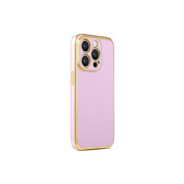 CoverZone iPhone 14 Pro Gold Kenar Pastel Renkli Halcyon Z-Bark Lila Cep Telefonu Kılıfı