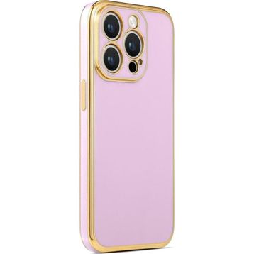 CoverZone iPhone 14 Pro Gold Kenar Pastel Renkli Halcyon Z-Bark Lila Cep Telefonu Kılıfı