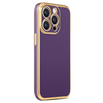 CoverZone iPhone 14 Pro Max Gold Kenar Pastel Renkli Halcyon Z-Bark Kapak Derin Mor Cep Telefonu Kılıfı