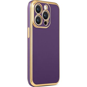 CoverZone iPhone 14 Pro Max Gold Kenar Pastel Renkli Halcyon Z-Bark Kapak Derin Mor Cep Telefonu Kılıfı