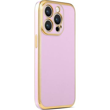 CoverZone iPhone 14 Pro Max Gold Kenar Pastel Renkli Halcyon Z-Bark Kapak Lila Cep Telefonu Kılıfı