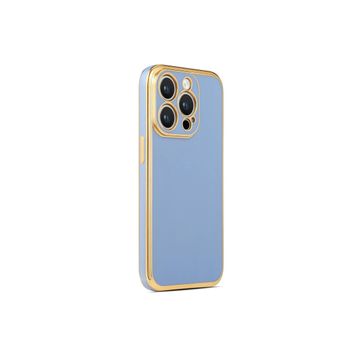 CoverZone iPhone 14 Pro Max Gold Kenar Pastel Renkli Halcyon Z-Bark Kapak Mavi Cep Telefonu Kılıfı