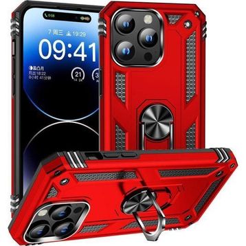 CoverZone iPhone 15 Pro Z-Vega Shockproof Standlı Yüzük Tutuculu Mega Case Kapak Kırmızı Cep Telefonu Kılıfı