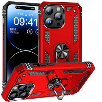 CoverZone iPhone 15 Pro Z-Vega Shockproof Standlı Yüzük Tutuculu Mega Case Kapak Kırmızı Cep Telefonu Kılıfı