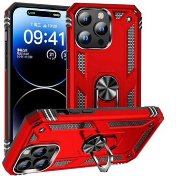 CoverZone iPhone 15 Pro Z-Vega Shockproof Standlı Yüzük Tutuculu Mega Case Kapak Kırmızı Cep Telefonu Kılıfı
