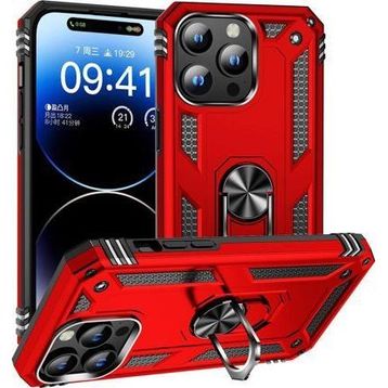 CoverZone iPhone 15 Pro Z-Vega Shockproof Standlı Yüzük Tutuculu Mega Case Kapak Kırmızı Cep Telefonu Kılıfı