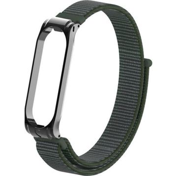 CoverZone Mi Band 4 Uyumlu Hasır Örme Metal Çerçeve Haki Kayış Kordon