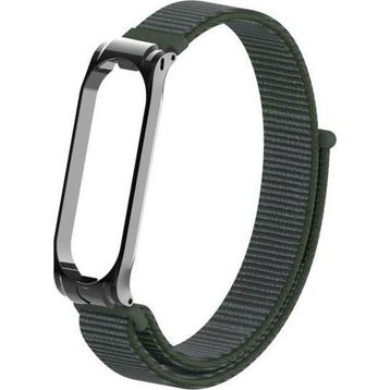 CoverZone Mi Band 4 Uyumlu Hasır Örme Metal Çerçeve Haki Kayış Kordon