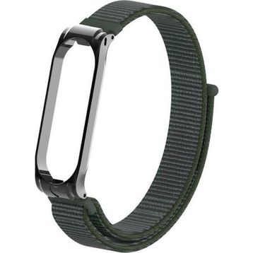 CoverZone Mi Band 4 Uyumlu Hasır Örme Metal Çerçeve Haki Kayış Kordon