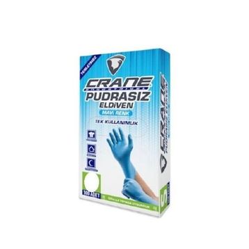 Crane Mavi Large 100'lü Paket Pudrasız Eldiven