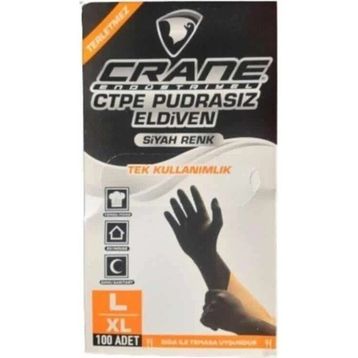 Crane Pudrasız Large 100'lü Tek Kullanımlık Siyah Eldiven