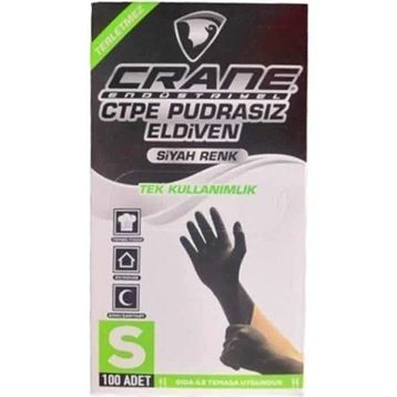 Crane Pudrasız Small 100'lü Tek Kullanımlık Siyah Eldiven