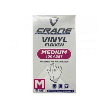 Crane Vınyl 100’lü Paket Medium Pudrasız Muayene Eldiveni
