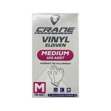 Crane Vınyl 100’lü Paket Medium Pudrasız Muayene Eldiveni