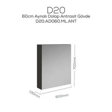 Creavit D20 Antrasit 60 cm Aynalı Dolap