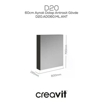 Creavit D20 Antrasit 60 cm Aynalı Dolap