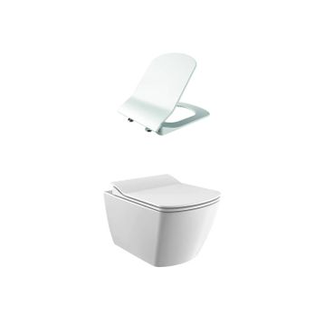Creavit EG321-00CB00E-0000 Elegant Rim-Off Beyaz Kanalsız Asma Klozet + Creavit KC1103.01.0000E Elegant Droplast Yavaş Kapanan Beyaz Klozet Kapağı