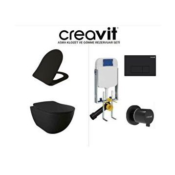 Creavit FE320 Free Mat Siyah Asma Klozet ve Gömme Rezervuar Seti