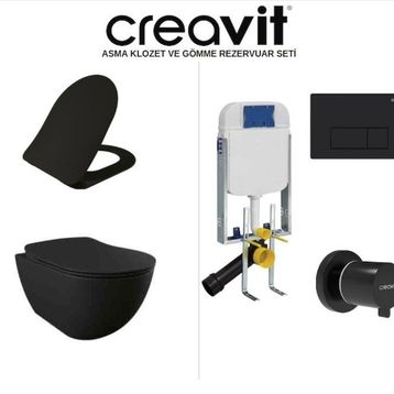 Creavit FE320 Free Mat Siyah Asma Klozet ve Gömme Rezervuar Seti