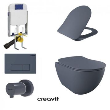 Creavit GR5001- FE322 5 Parça Kanalsız Basalt Mat Asma Klozet Gömme Rezervuar Seti