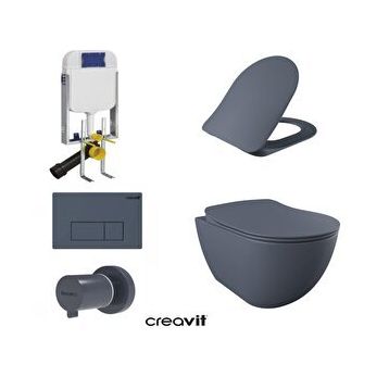 Creavit GR5001- FE322 5 Parça Kanalsız Basalt Mat Asma Klozet Gömme Rezervuar Seti
