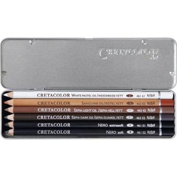 Cretacolor 40007 Oil Pencil Pocket 6'lı Metal Kutu Yağlı Çizim Kalemleri
