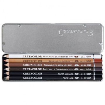 Cretacolor 40007 Oil Pencil Pocket 6'lı Metal Kutu Yağlı Çizim Kalemleri