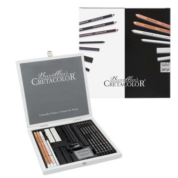 Cretacolor Black White Drawing Set Premium Ahşap Kutu 25'li 40025 Çizim Seti