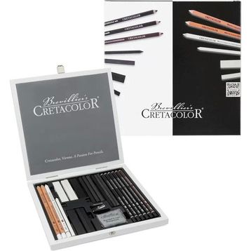 Cretacolor Black White Drawing Set Premium Ahşap Kutu 25'li 40025 Çizim Seti