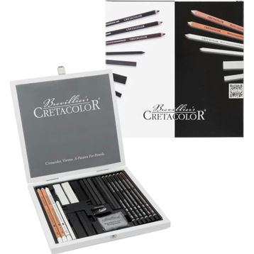 Cretacolor Black White Drawing Set Premium Ahşap Kutu 25'li 40025 Çizim Seti