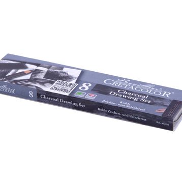 Cretacolor Charcoal Pocket Küçük Metal Kutu 8 Pcs Çizim Kalemi ve Kömür Seti