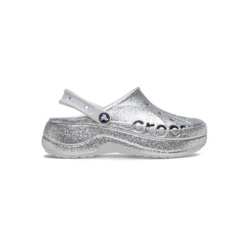 Crocs Baya Platform Glitter Clog 208459-040 Gümüş Simli Platform Kadın Terlik